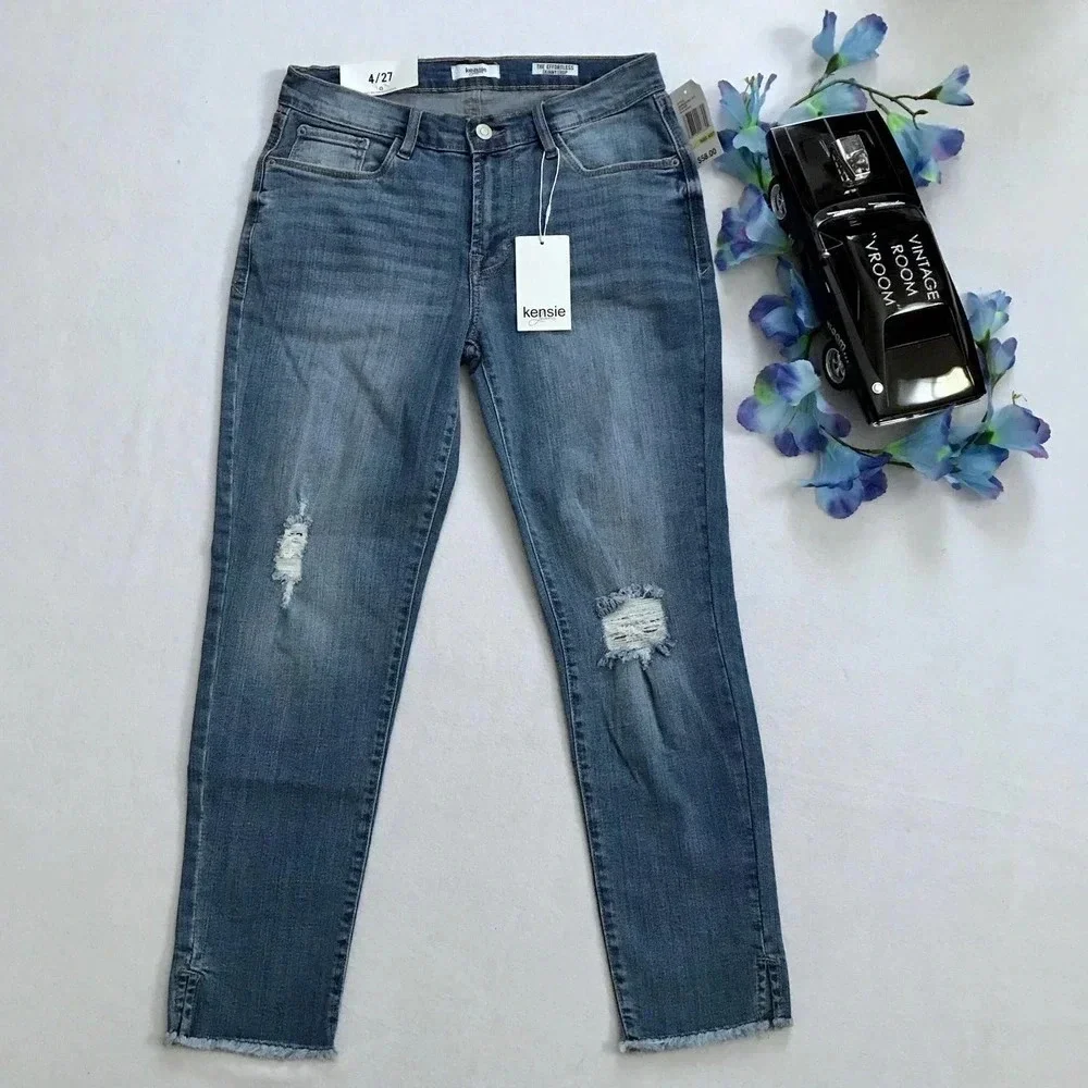 Kensie NWT Distressed Skinny Crop Jeans Women 4/27